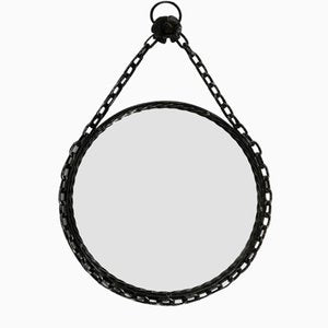 Brutalist Mid-Century Design Wall Mirror with Wrought Iron Frame and Chain-RR-1175297