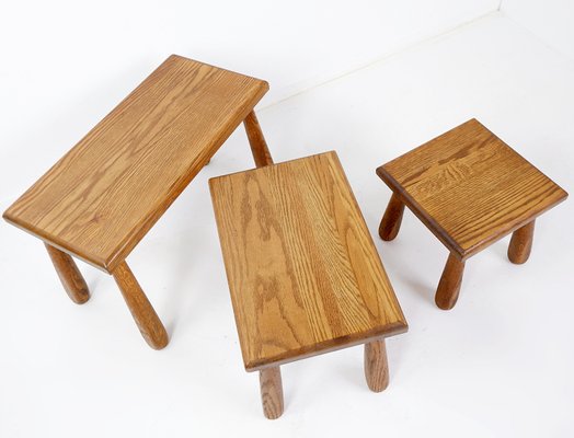 Brutalist Nesting Tables in Oak, 1960s, Set of 3-NYF-2024134