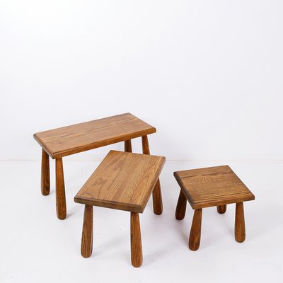 Brutalist Nesting Tables in Oak, 1960s, Set of 3-NYF-2024134