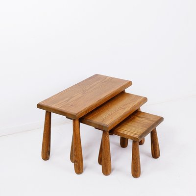 Brutalist Nesting Tables in Oak, 1960s, Set of 3-NYF-2024134