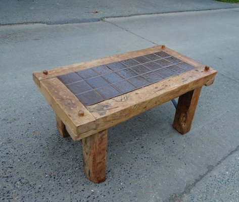 Brutalist Oak, Ceramic and Metal Coffee Table-AWL-1128496