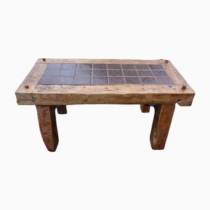 Brutalist Oak, Ceramic and Metal Coffee Table-AWL-1128496