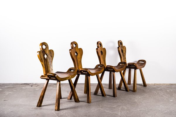 Brutalist Oak Chairs, 1960s, Set of 4-VLO-1766301