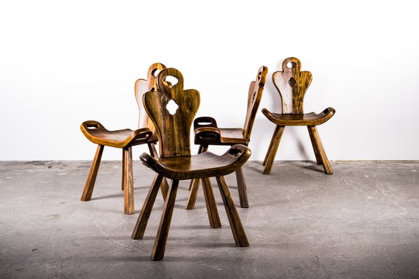 Brutalist Oak Chairs, 1960s, Set of 4-VLO-1766301