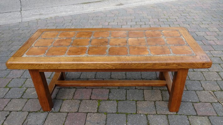 Brutalist Oak Coffee Table with Inlaid Top, 1970s-AWL-1417753