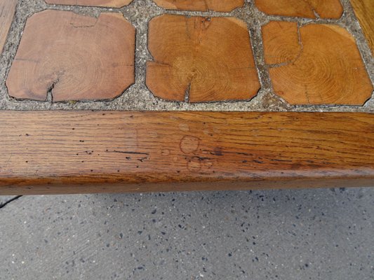 Brutalist Oak Coffee Table with Inlaid Top, 1970s-AWL-1417753