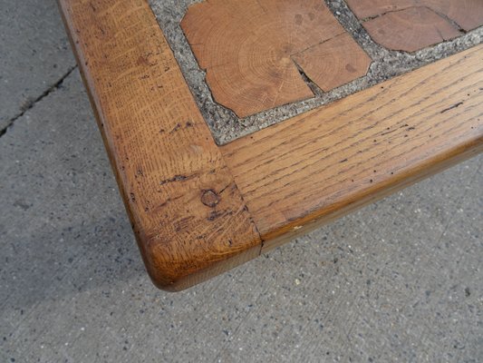 Brutalist Oak Coffee Table with Inlaid Top, 1970s-AWL-1417753