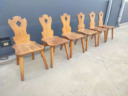 Brutalist Oak Dining Chairs, 1960, Set of 6-WBX-1423076