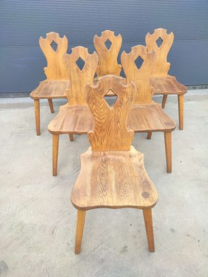 Brutalist Oak Dining Chairs, 1960, Set of 6-WBX-1423076