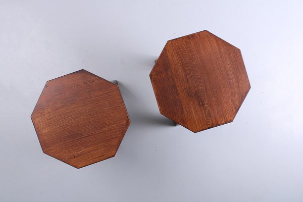 Brutalist Oak Hexagonal Side Tables in the style of Charlotte Perriand, 1950s, Set of 2-XT-2038109