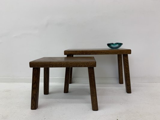 Brutalist Oak Nesting Tables, 1970s, Set of 2-BGP-1113646