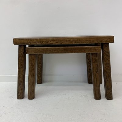 Brutalist Oak Nesting Tables, 1970s, Set of 2-BGP-1113646