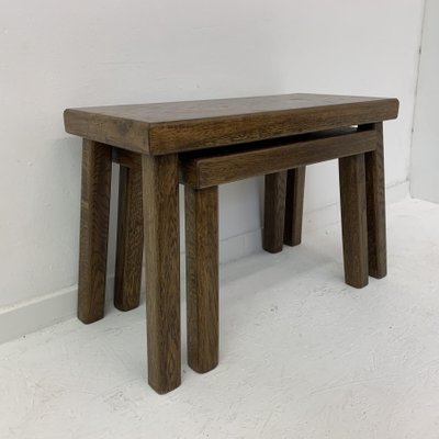 Brutalist Oak Nesting Tables, 1970s, Set of 2-BGP-1113646