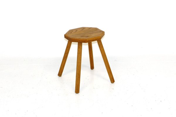 Brutalist Oak Stool, Sweden, 1950s-GEK-1069117