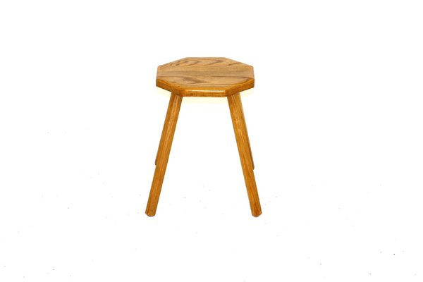 Brutalist Oak Stool, Sweden, 1950s-GEK-1069117