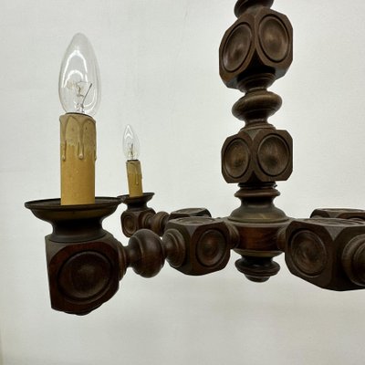 Brutalist Oak Wood Chandelier, 1970s-BGP-1818856