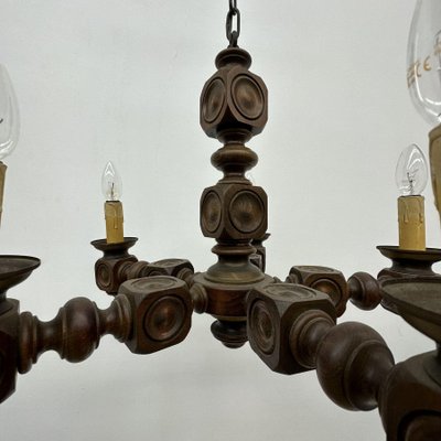 Brutalist Oak Wood Chandelier, 1970s-BGP-1818856