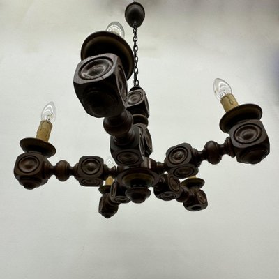 Brutalist Oak Wood Chandelier, 1970s-BGP-1818856