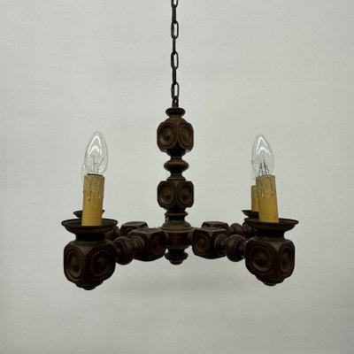 Brutalist Oak Wood Chandelier, 1970s-BGP-1818856