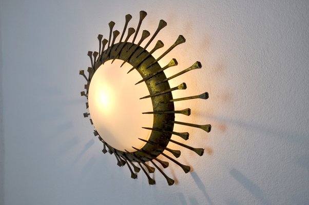 Brutalist Opaline and Gold Leaf Sun Lamp, Italy, 1960s-EJE-1373634