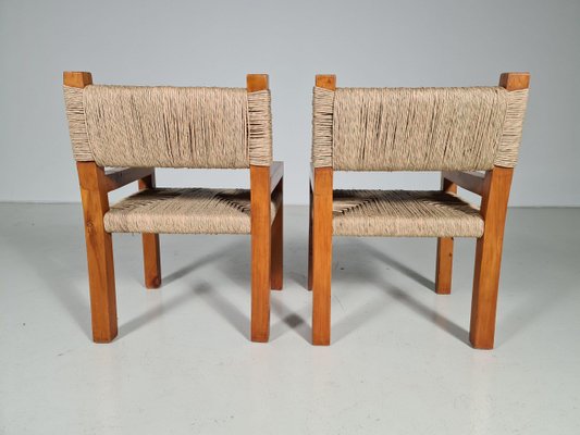 Brutalist Pine Wood Dining Chairs, France, 1960s, Set of 6-UJI-1170580