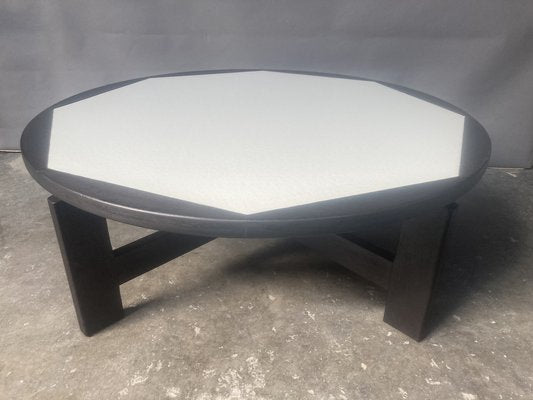 Brutalist Round Coffee Table in Wengé and Formica, 1970s-QVY-1807201