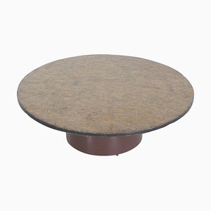 Brutalist Round Coffee Table with a Brown or Green Slate Top, 1970s-QT-1263482