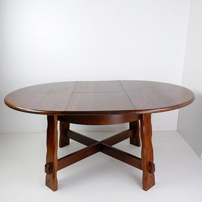 Brutalist Round Extendable Oak Dining Table, 1950s-NYF-2024158