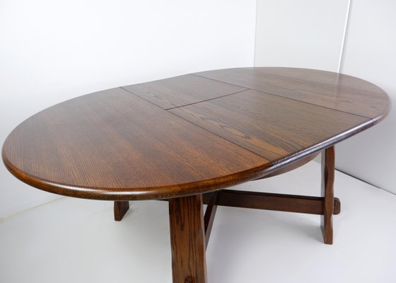 Brutalist Round Extendable Oak Dining Table, 1950s-NYF-2024158