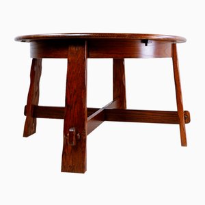 Brutalist Round Extendable Oak Dining Table, 1950s-NYF-2024158