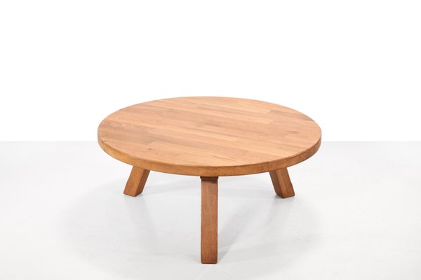 Brutalist Round Solid Oak Coffee Table from Meubelfabriek Oisterwijk, 1970s-BQ-1718721