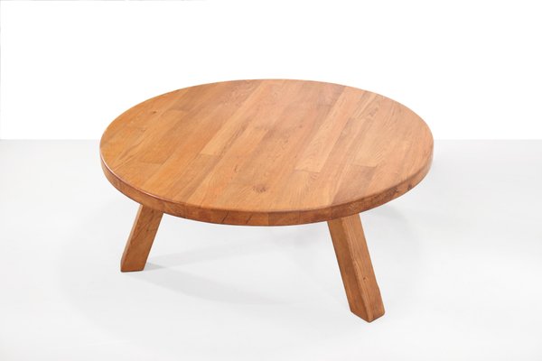 Brutalist Round Solid Oak Coffee Table from Meubelfabriek Oisterwijk, 1970s-BQ-1718721