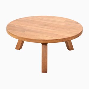 Brutalist Round Solid Oak Coffee Table from Meubelfabriek Oisterwijk, 1970s-BQ-1718721