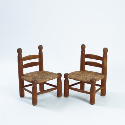 Brutalist Rush Childrens Chair in the style of Charles Dudoyt, 1950s, Set of 2-NQU-1396500