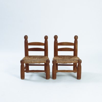 Brutalist Rush Childrens Chair in the style of Charles Dudoyt, 1950s, Set of 2-NQU-1396500