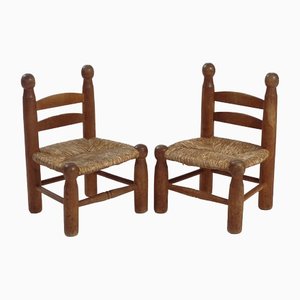 Brutalist Rush Childrens Chair in the style of Charles Dudoyt, 1950s, Set of 2-NQU-1396500