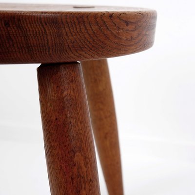 Brutalist Rustic Oak Tripod Stool-NYF-2019077