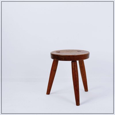 Brutalist Rustic Oak Tripod Stool-NYF-2019077