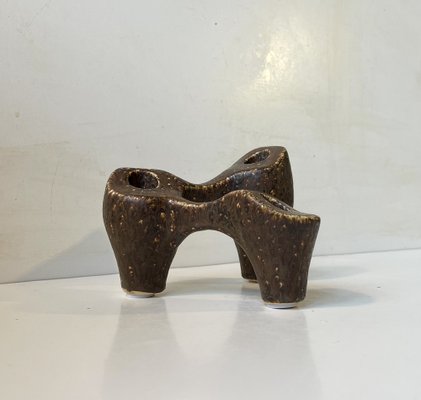 Brutalist Scandinavian Candleholder in Glazed Stoneware, 1980s-LCR-1797602