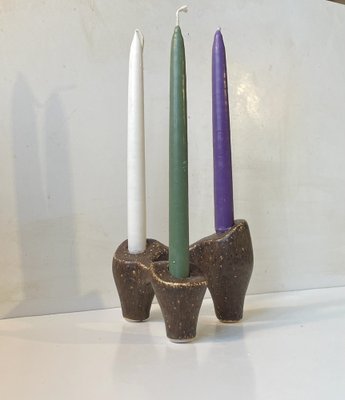 Brutalist Scandinavian Candleholder in Glazed Stoneware, 1980s-LCR-1797602