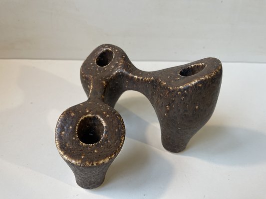 Brutalist Scandinavian Candleholder in Glazed Stoneware, 1980s-LCR-1797602