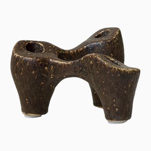 Brutalist Scandinavian Candleholder in Glazed Stoneware, 1980s-LCR-1797602