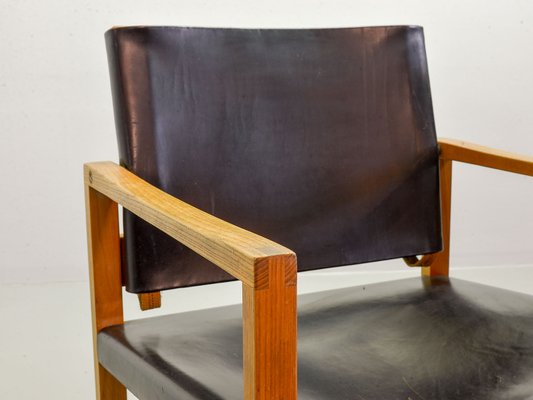 Brutalist Scandinavian Solid Oak and Black Leather Dining Chairs, 1960s, Set of 2-IXC-714266