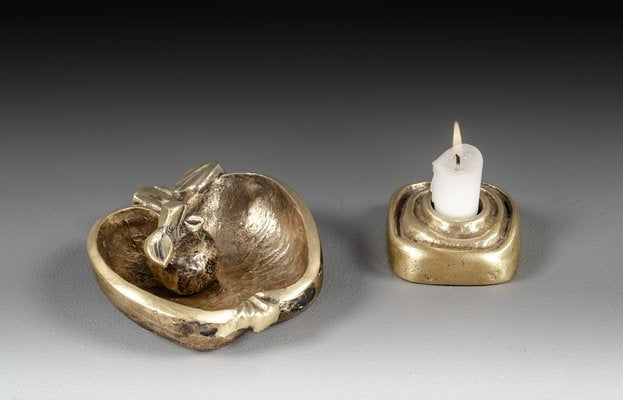 Brutalist Sculptural Candleholder by Giuseppe Gallo with Apple and Bowl by Beatrice Sponagel-Steinlin, 1960s, Set of 3-VLO-1818374