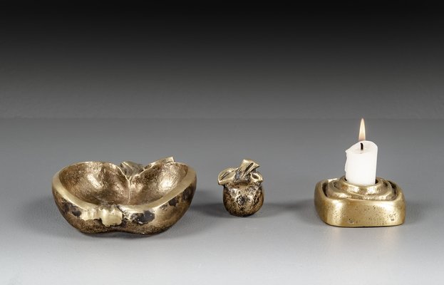 Brutalist Sculptural Candleholder by Giuseppe Gallo with Apple and Bowl by Beatrice Sponagel-Steinlin, 1960s, Set of 3-VLO-1818374