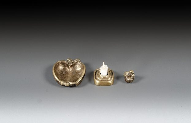 Brutalist Sculptural Candleholder by Giuseppe Gallo with Apple and Bowl by Beatrice Sponagel-Steinlin, 1960s, Set of 3-VLO-1818374