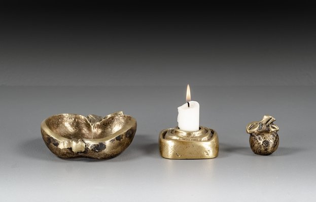 Brutalist Sculptural Candleholder by Giuseppe Gallo with Apple and Bowl by Beatrice Sponagel-Steinlin, 1960s, Set of 3-VLO-1818374