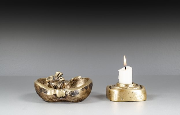 Brutalist Sculptural Candleholder by Giuseppe Gallo with Apple and Bowl by Beatrice Sponagel-Steinlin, 1960s, Set of 3-VLO-1818374