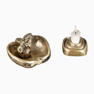 Brutalist Sculptural Candleholder by Giuseppe Gallo with Apple and Bowl by Beatrice Sponagel-Steinlin, 1960s, Set of 3-VLO-1818374