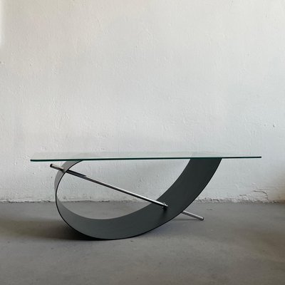 Brutalist Sculptural Steel and Glass Coffee Table, 1990s-EHE-1431525